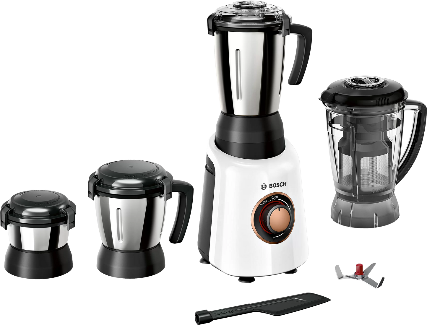 Bosch TrueMixx Bold Mixer Grinder 750 Watt, 4 Jars (White), MODEL ID ~ MGM6644WIN