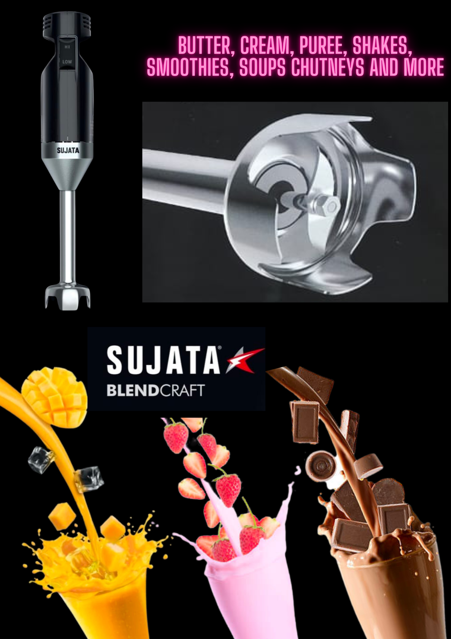 SUJATA BLEND CRAFT 180 W Hand Blender, Electric Whisk (Black)