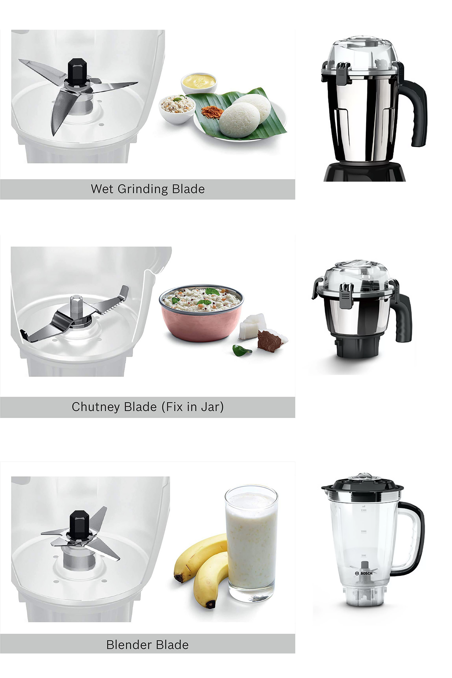 Bosch Mixer Grinder TrueMixx Pro 1000 W Black (4 Jars) ~ Model Id ~ MGM8846MIN