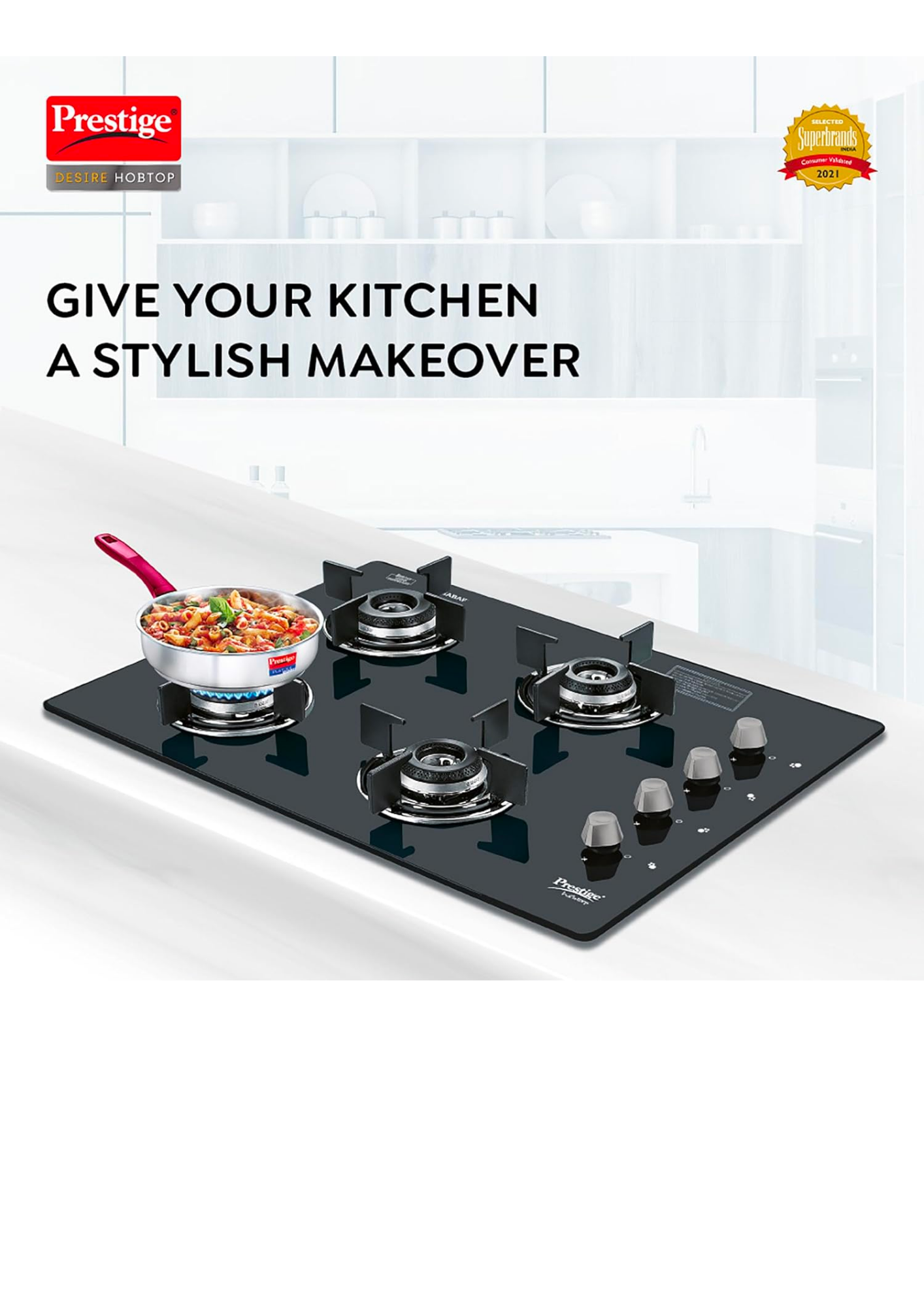 Prestige Desire Hobtop PHTD 02 AI (Toughened Glass Top, 4 Sabaf Burners, Auto Ignition) Glass Automatic Hob (4 Burners)