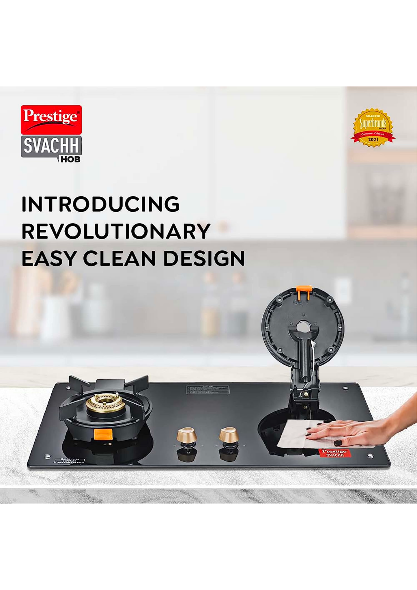 Prestige Svacch Hob PSVH-OZ AI Toughened Glass Top Auto Ignition System & 2 Brass Burners Glass Automatic Hob (2 Burners)
