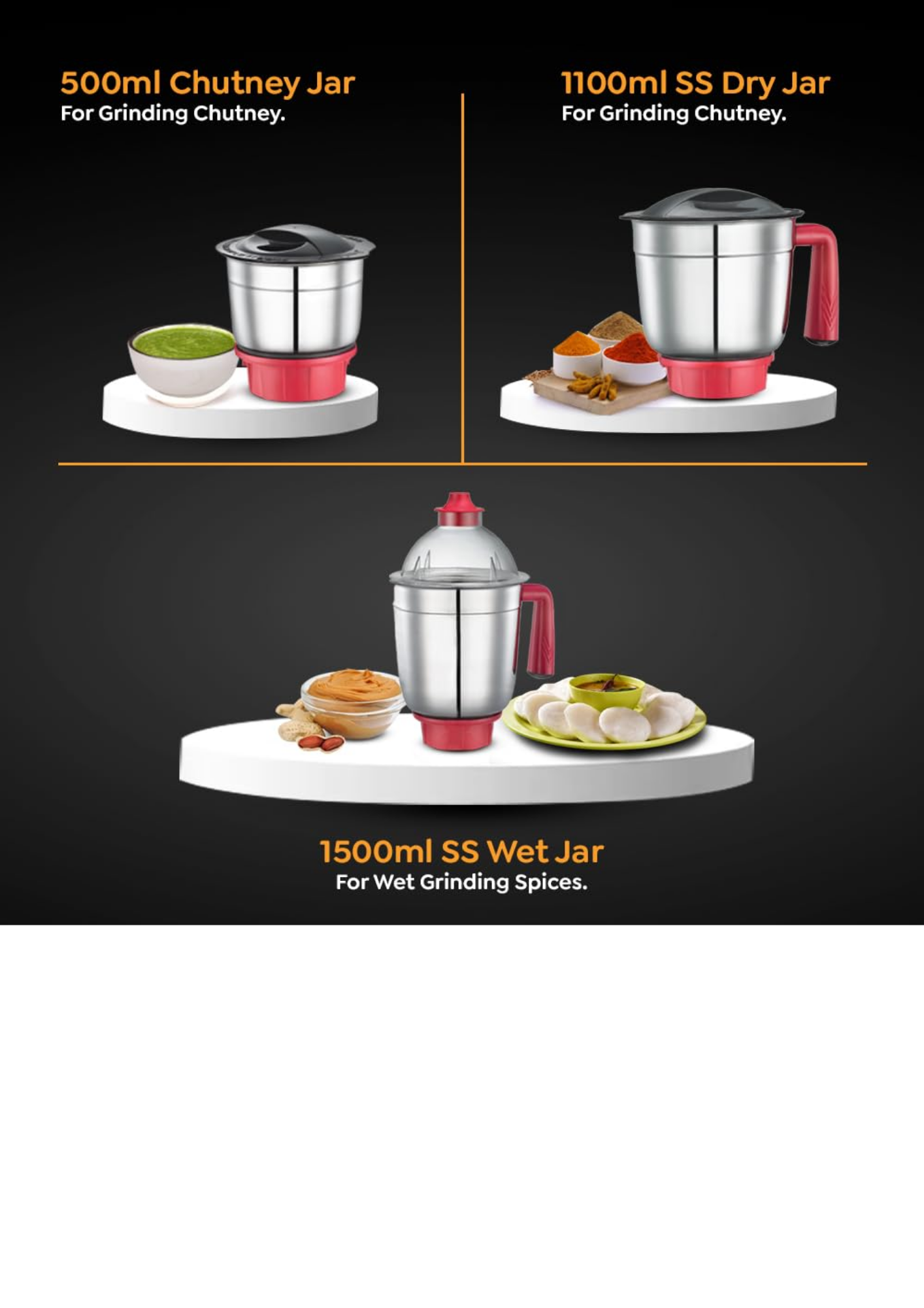 Prestige Regal with Superior Grip, Durability & Appealing Design 750 Juicer Mixer Grinder (3 Jars, Black, Red)