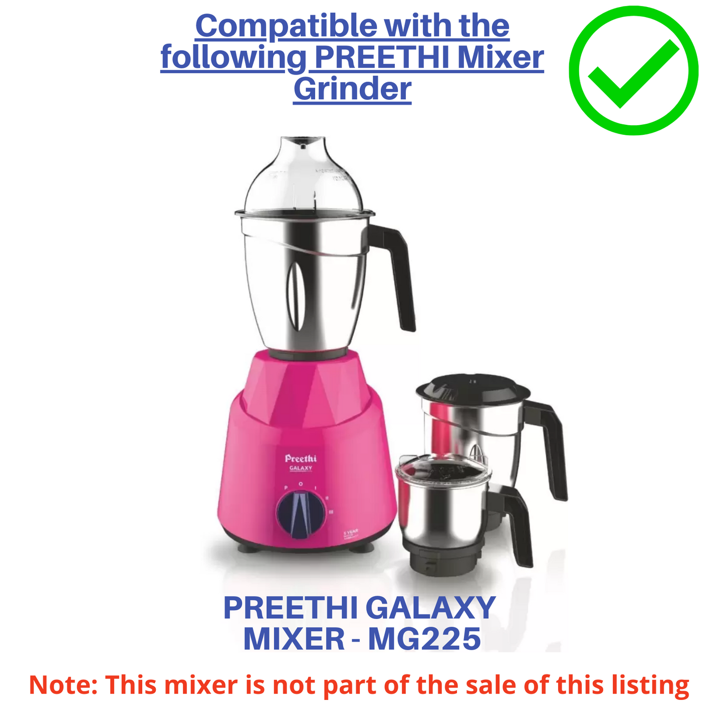 Touch N Feel Replacement Medium Jar compatible with Preethi Galaxy / Crystal / Spice Mixer Grinder (Medium Jar - 1000 ML) Mixer Juicer Jar (1000 ml)