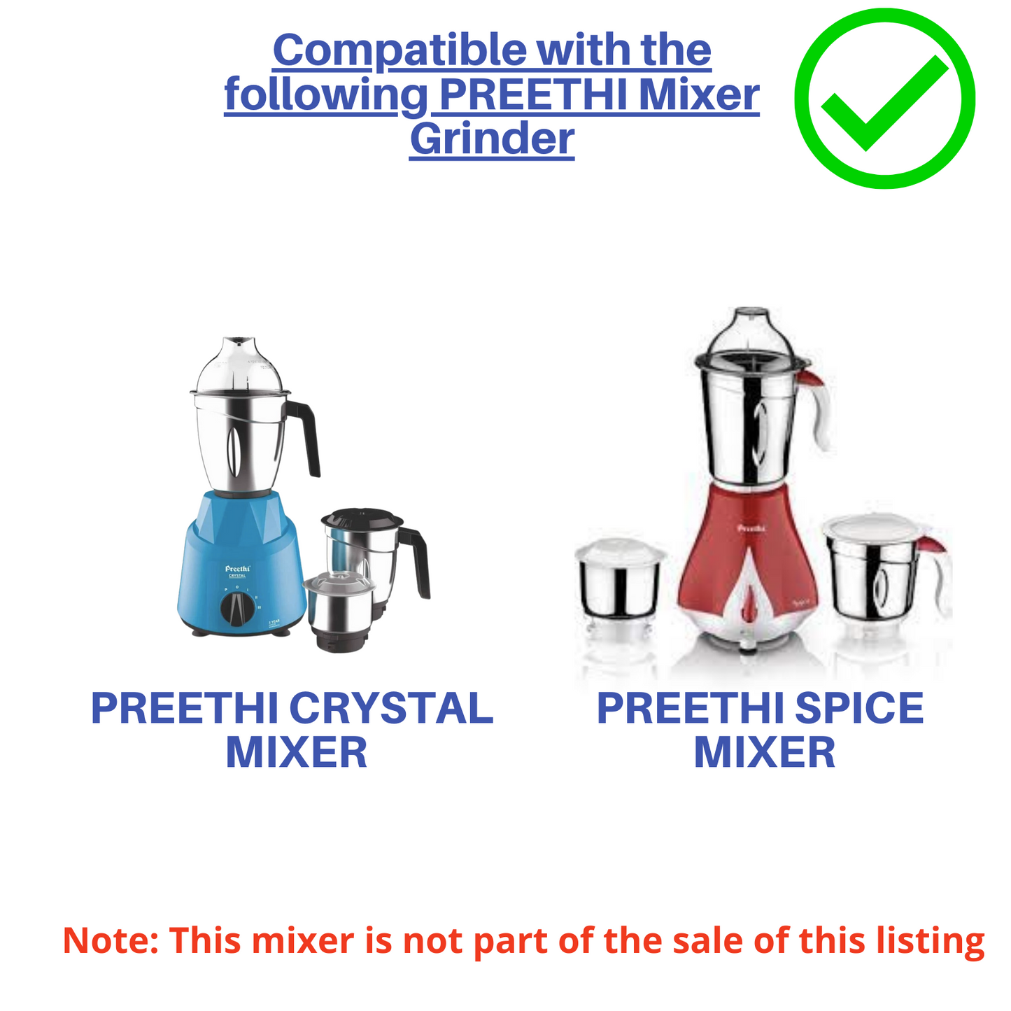Touch N Feel Replacement Medium Jar compatible with Preethi Galaxy / Crystal / Spice Mixer Grinder (Medium Jar - 1000 ML) Mixer Juicer Jar (1000 ml)