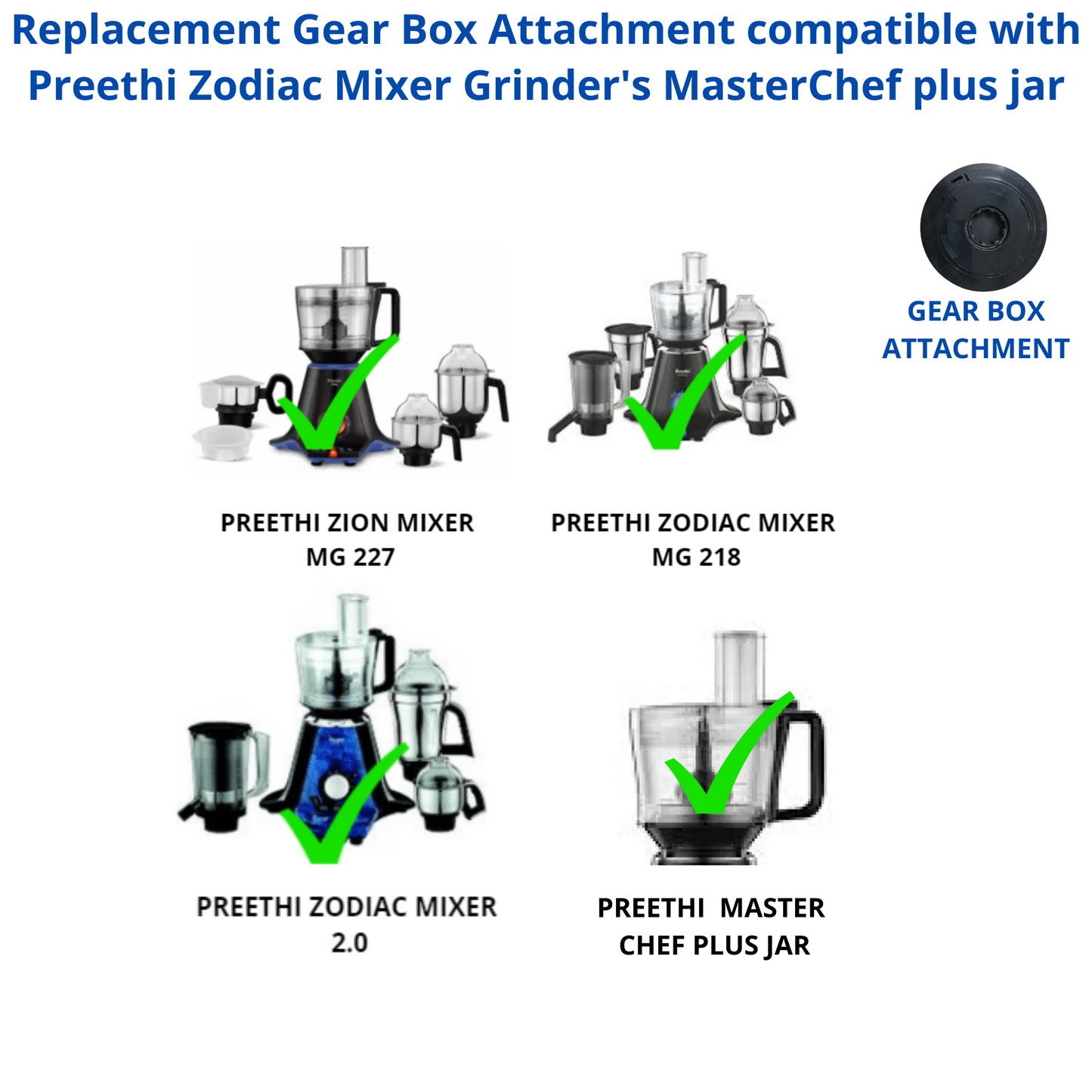 Touch N Feel Replacement Gearbox Attachment compatible with Preethi Zodiac MasterChefplus jar Mixer Blender Blade