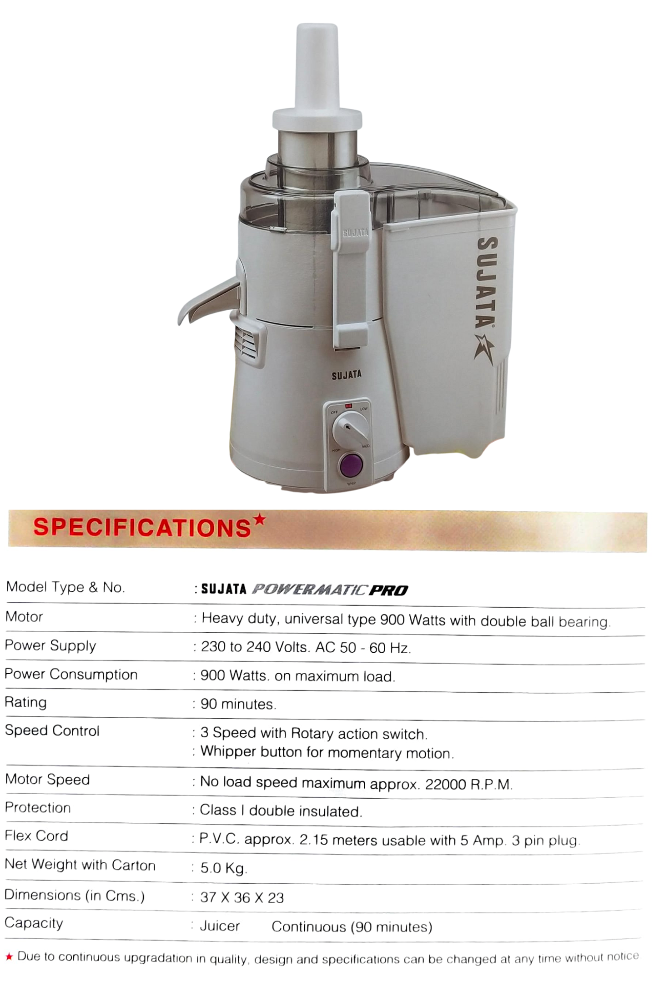 Sujata Powermatic PRO 900 Watts Juicer Mixer Grinder (White)
