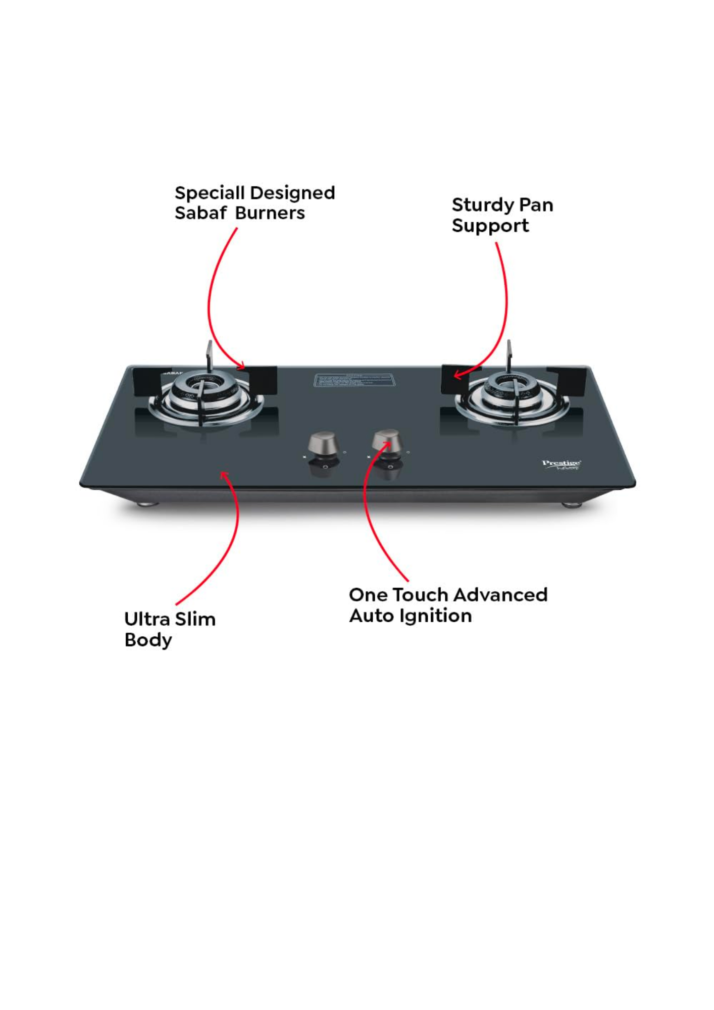 Prestige Desire Hobtop PHTD 02 AI (Toughened Glass Top, 2 Sabaf Burners, Auto Ignition) Glass Automatic Hob (2 Burners)