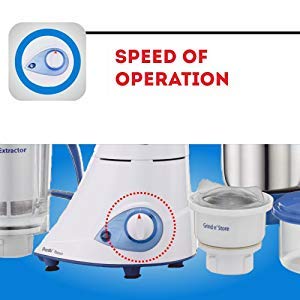 Preethi Blue Leaf Platinum MG 139 mixer grinder, 750 watt, White, 4 jars - Super Extractor juicer Jar & Storage Air-Tight Container, FBT motor with 5yr Warranty & Lifelong Free Service, Standard