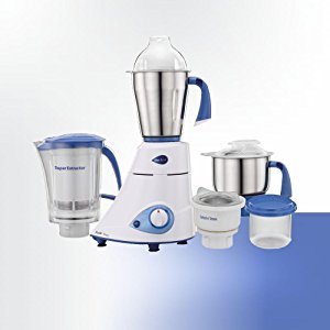 Preethi Blue Leaf Platinum MG 139 mixer grinder, 750 watt, White, 4 jars - Super Extractor juicer Jar & Storage Air-Tight Container, FBT motor with 5yr Warranty & Lifelong Free Service, Standard