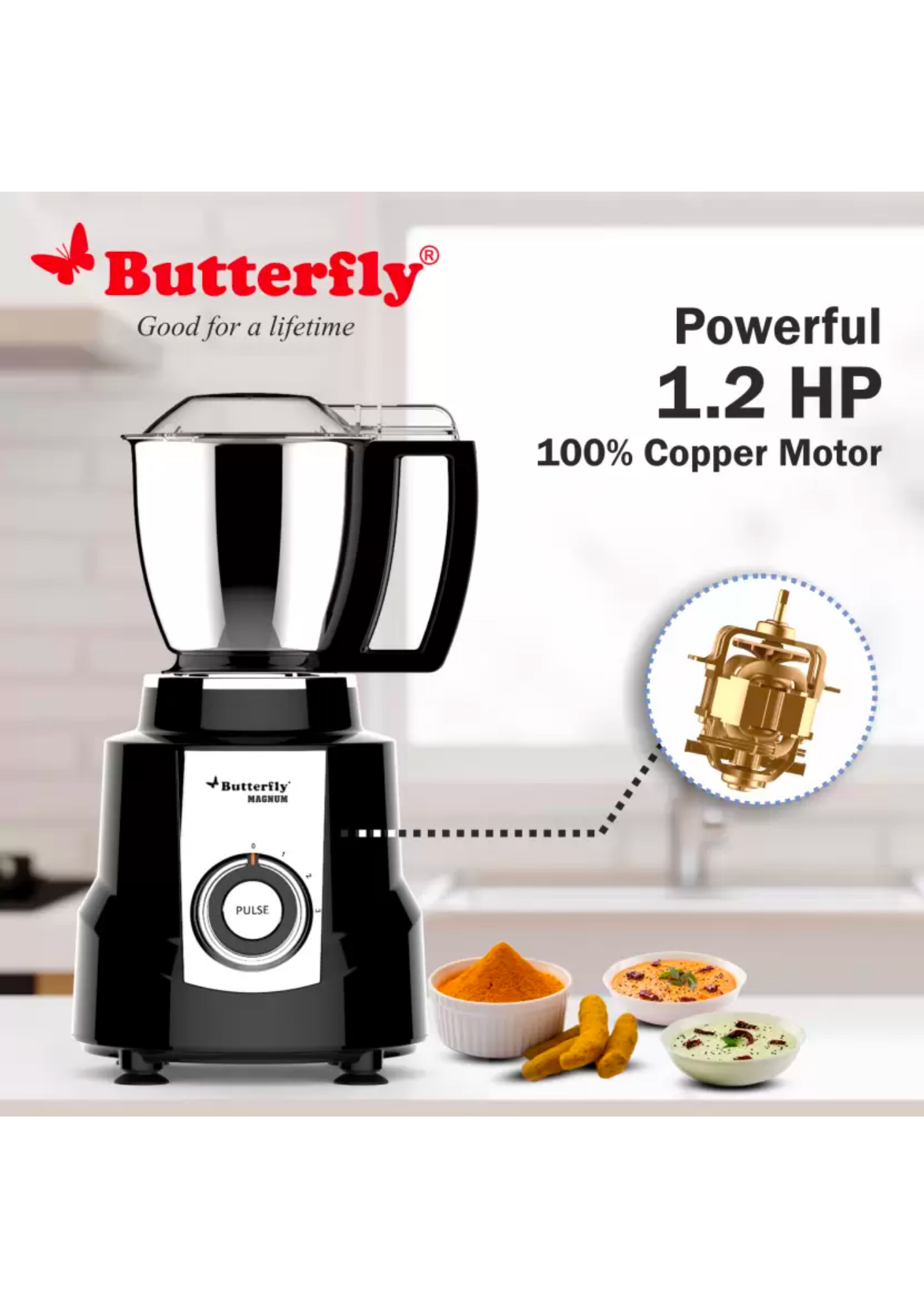 Butterfly Magnum 3J 1.2 HP 900 Mixer Grinder (3 Jars, Black)