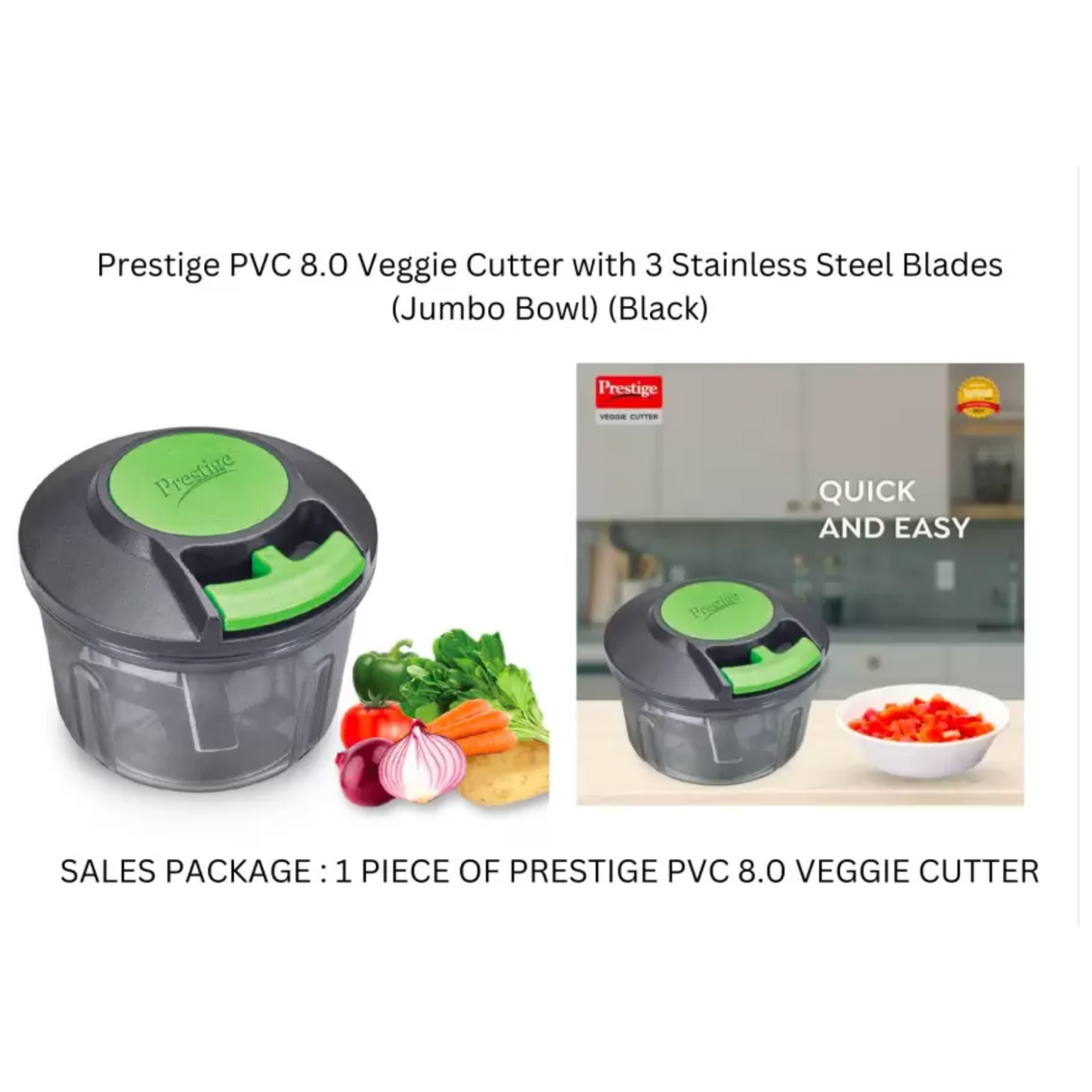 Prestige PVC 8.0 Veggie Cutter with 3 Stainless Steel Blades (Jumbo Bowl) (Black)