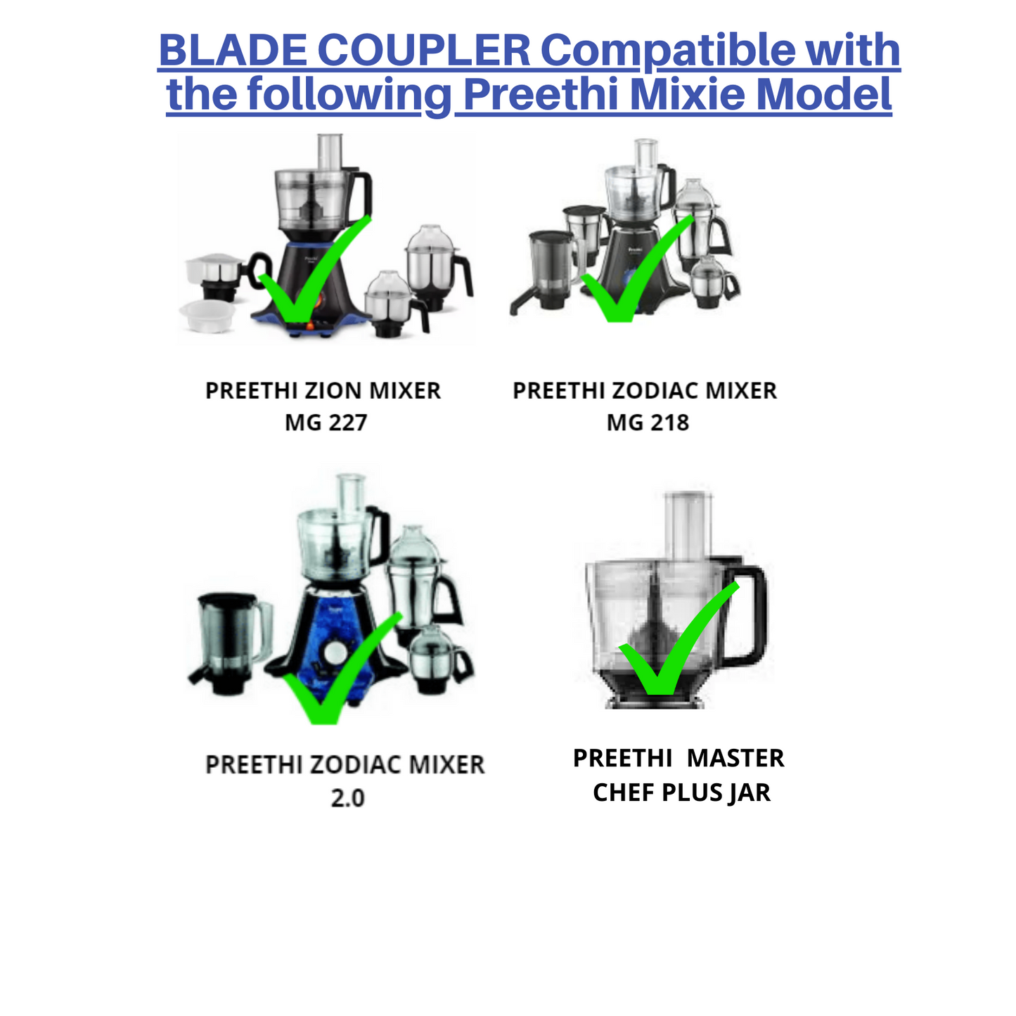Touch N Feel Replacement Blade Cupler Attachment compatible with Preethi Zodiac Mixer Grinder's & MasterChef plus jar Mixer Grinder Coupler