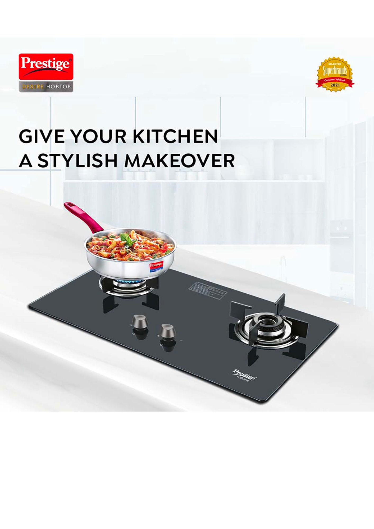 Prestige Desire Hobtop PHTD 02 AI (Toughened Glass Top, 2 Sabaf Burners, Auto Ignition) Glass Automatic Hob (2 Burners)