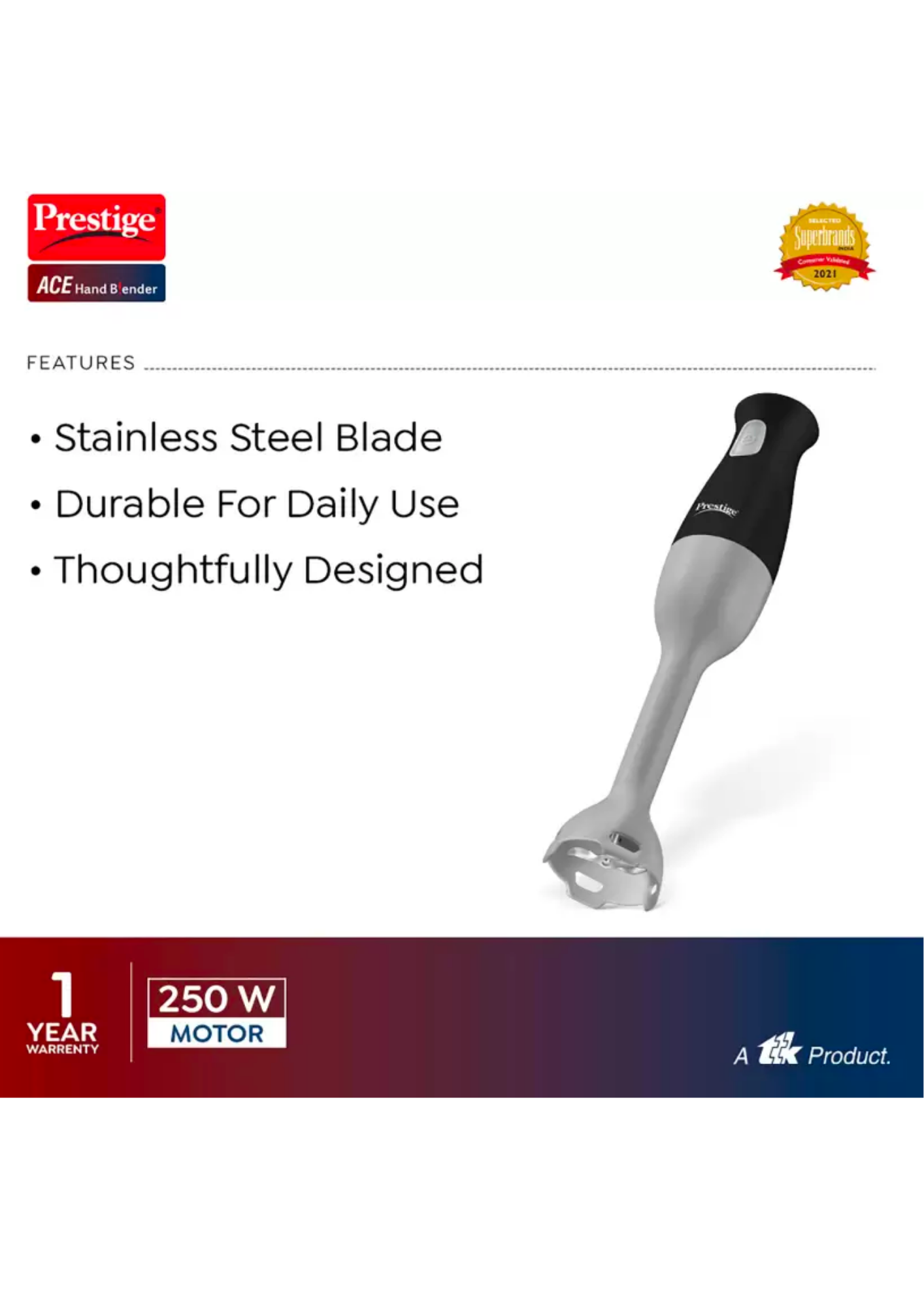 Prestige ACE 250 W Hand Blender (Silver,Black)