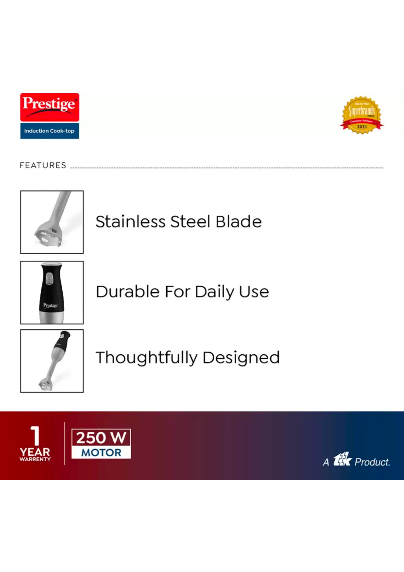 Prestige ACE 250 W Hand Blender (Silver,Black)