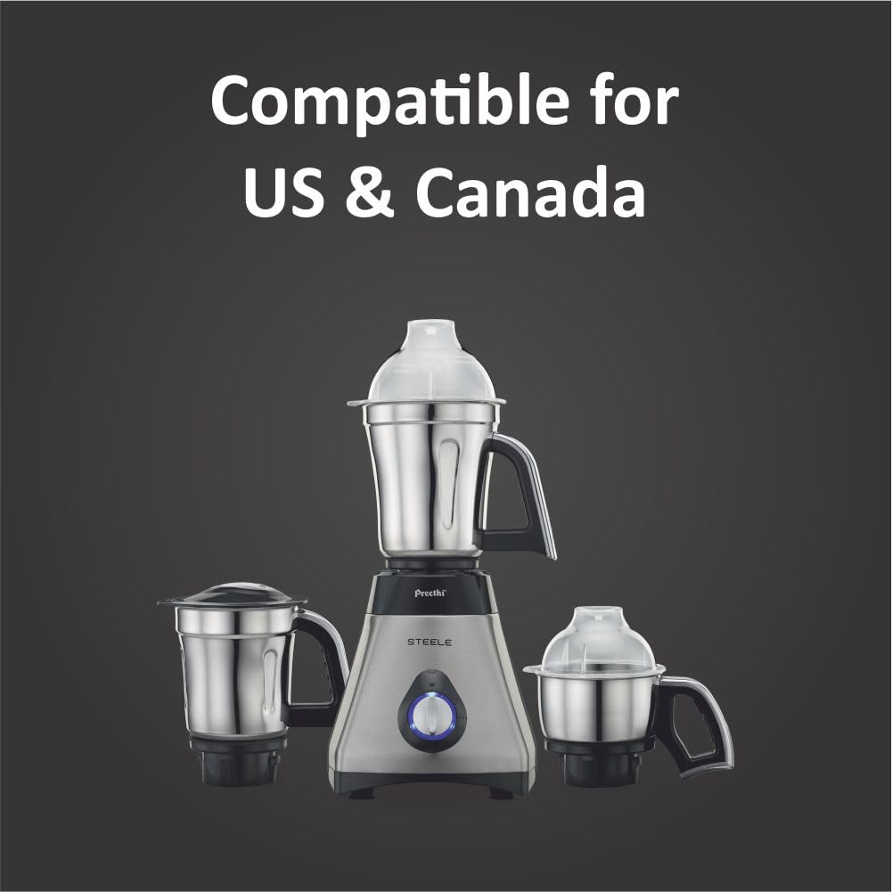 Preethi Steele 110V Mixer Grinder for Kitchen | 3 Jar, 550W Mixie| Perfect for Grinding | Silver/Black (MG 206)