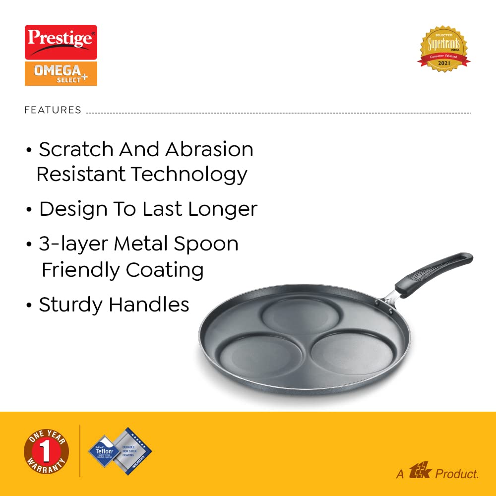 Prestige Omega Select Plus Set Dosa Tawa|Scratch & Abraison resistant|3 layers metal spoon friendly coating|Sturdy handle|1 year warranty