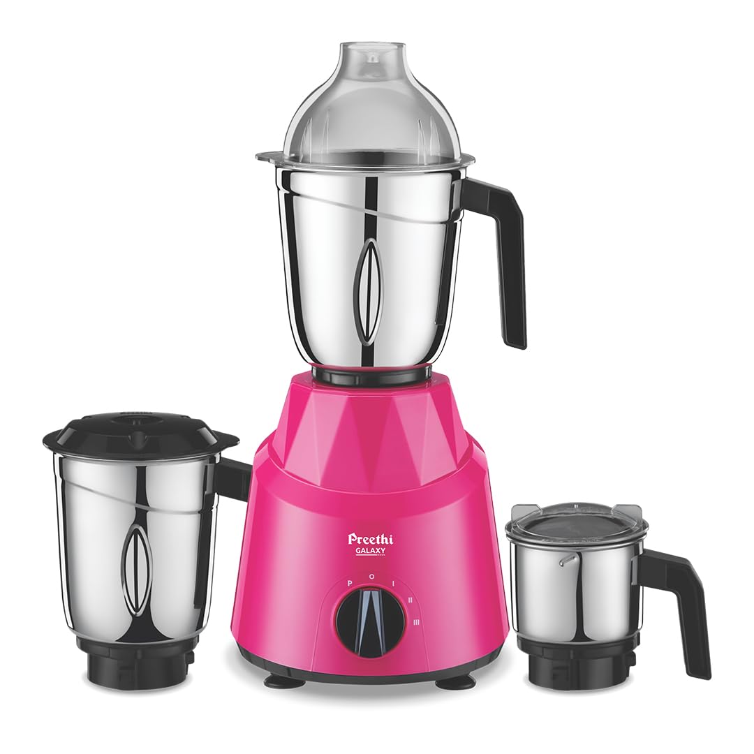 Preethi Galaxy MG225 Mixer Grinder, 750 watt, Pink, 3 Jars, Vega W5 Motor with 5yr Warranty & Lifelong Free Service |Plastic