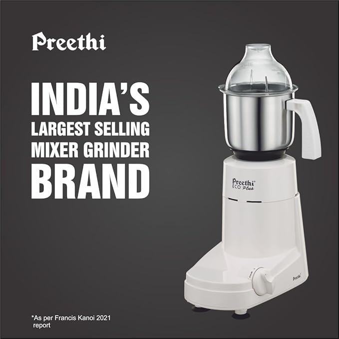Preethi Eco Plus MG 157 mixer grinder, 750 watt, 4 jars includes Super Extractor juicer Jar , White