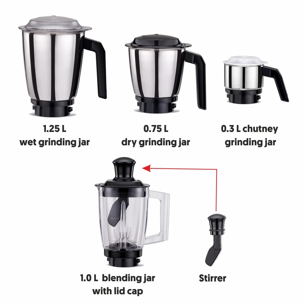 Preethi Peppy Plus MG-246 Mixer Grinder, 750 watt, Red-Black, 4 Jars - Super Food Jar with Texture Builder & 3D Airflow Technology, Vega W5 Motor with 5yr Warranty & Lifelong Free Service, Standard