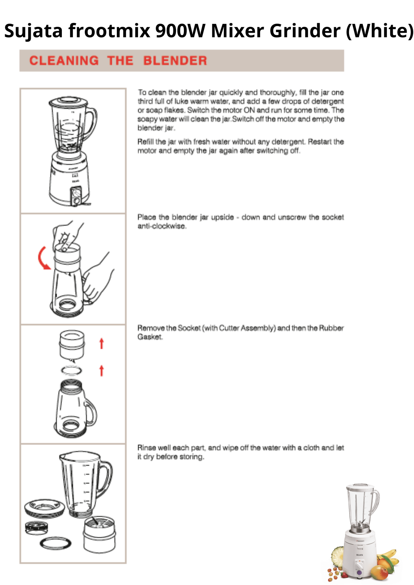 SUJATA FROOTMIX with Extra Blender (Juicer) jar 900 Juicer Mixer Grinder (2 Jars, White)