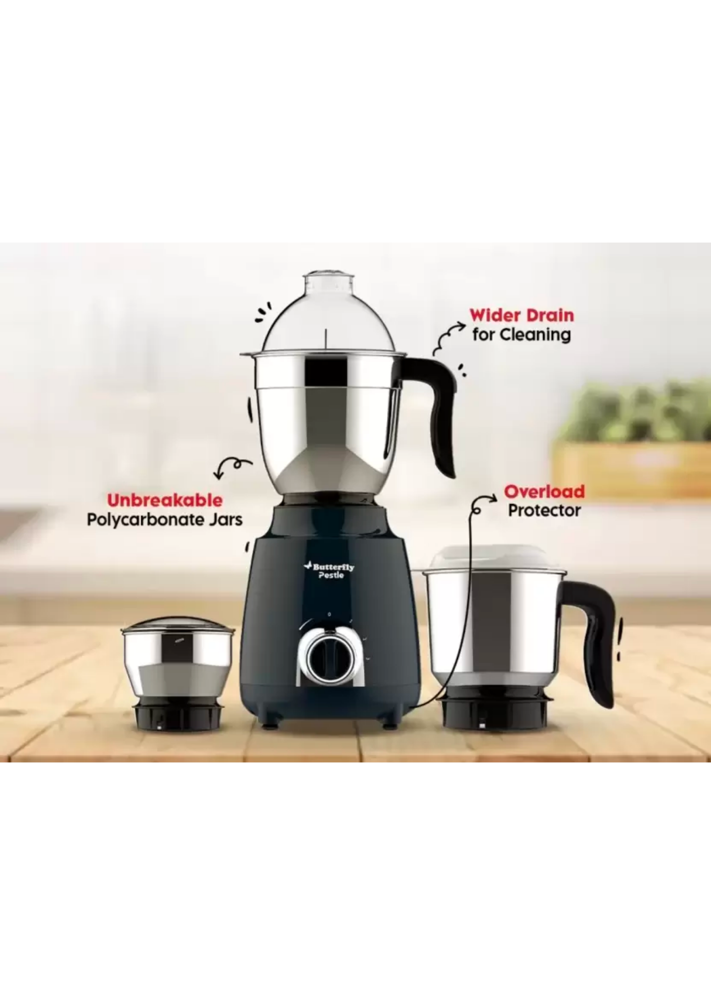 Butterfly PESTLE 750W Mixer Grinder, 3 Jar, Ink Blue 750 Juicer Mixer Grinder (3 Jars, INK BLUE)