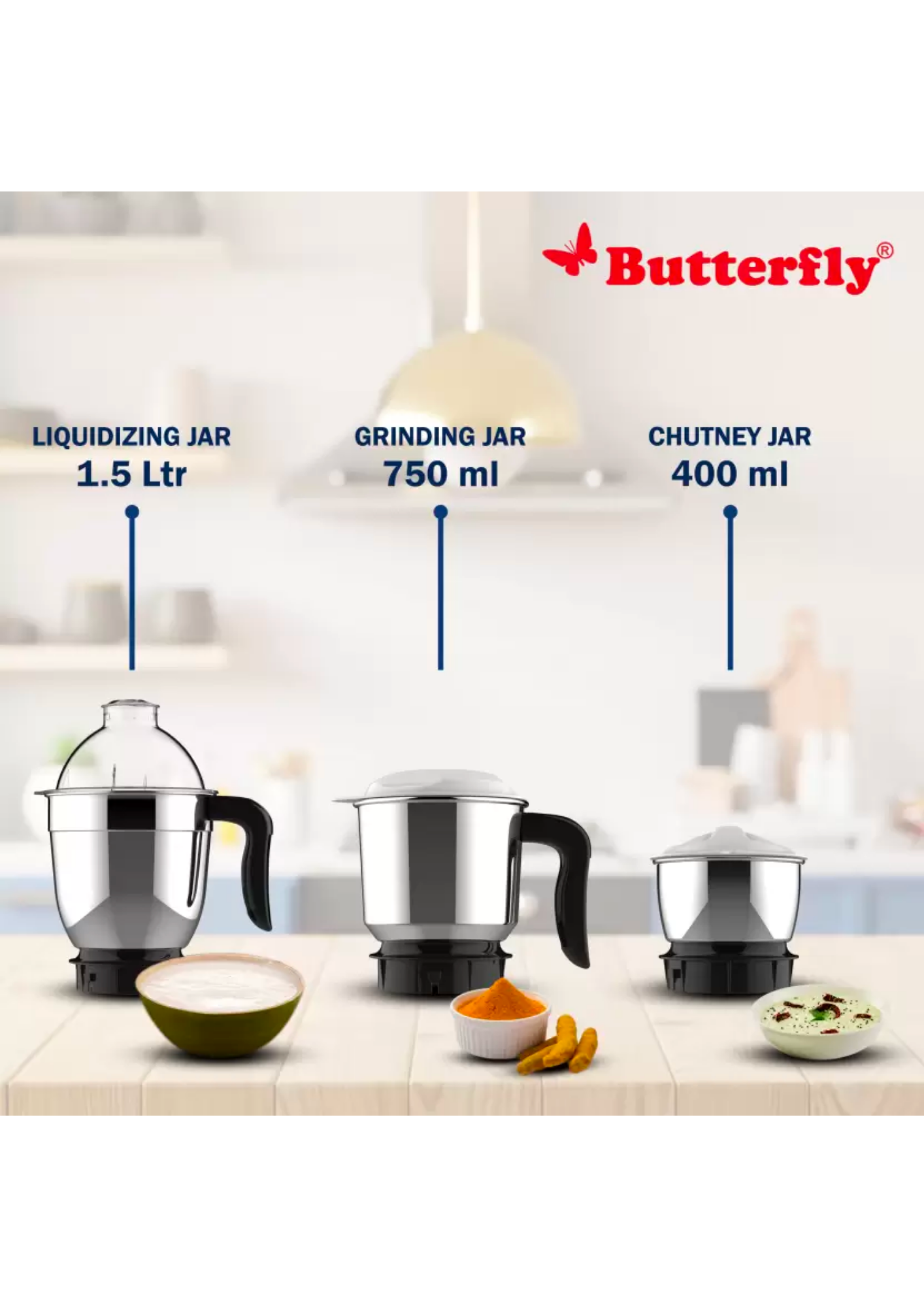 Butterfly PESTLE 750W Mixer Grinder, 3 Jar, Ink Blue 750 Juicer Mixer Grinder (3 Jars, INK BLUE)