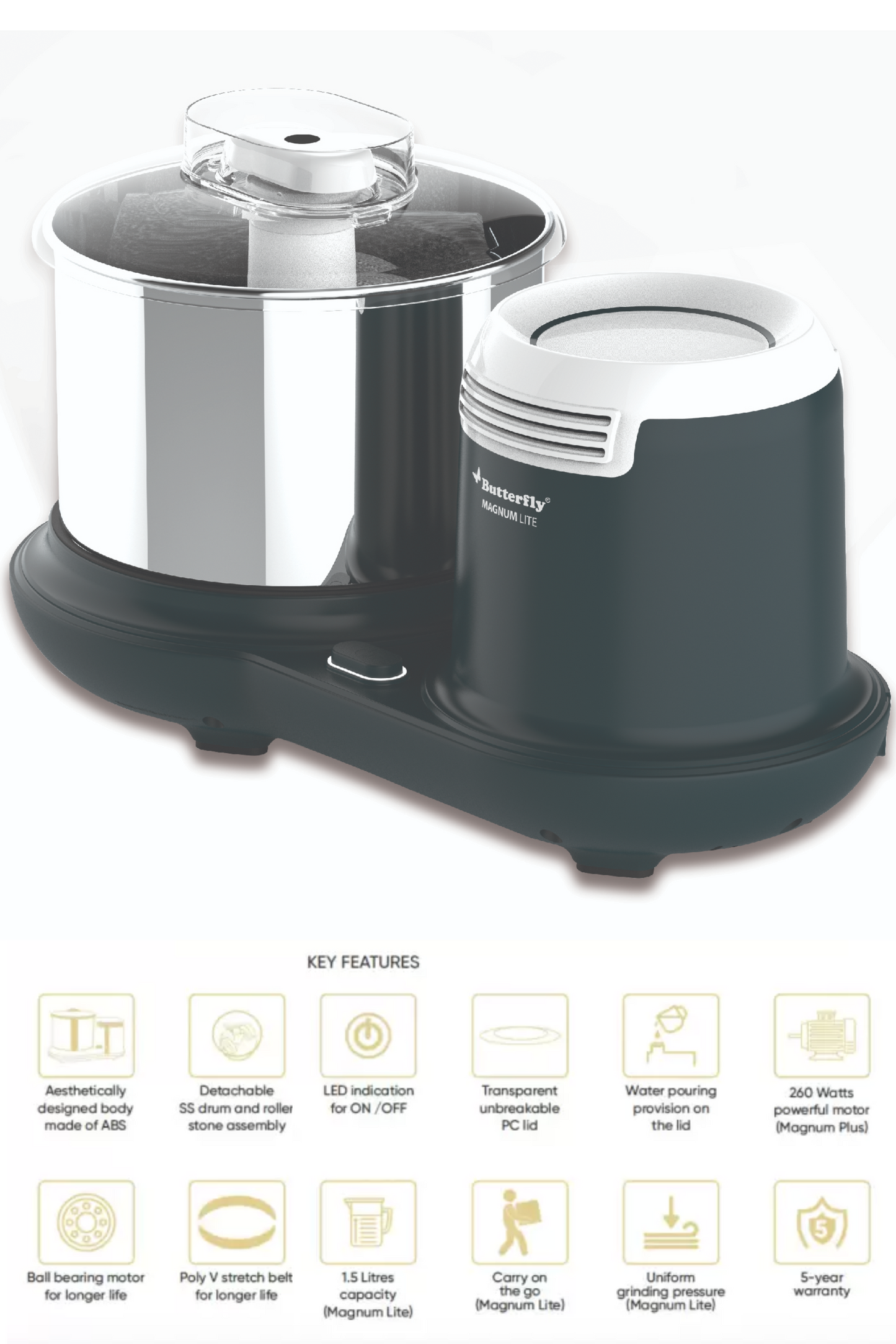 Butterfly Magnum Lite 1.5Ltr Wet Grinder (Multicolor)