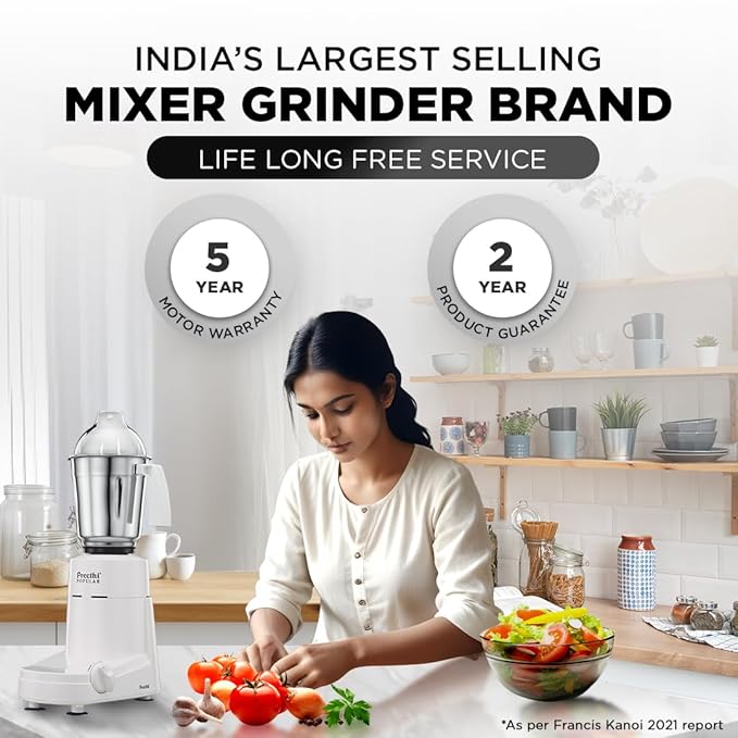 Preethi Popular MG 142 750-Watt Mixer Grinder with 3 Jars (White)