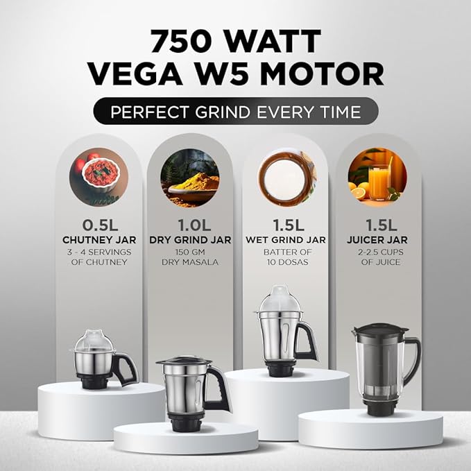 Preethi Steel Supreme MG-208 mixer grinder, 750 watt (Silver/ Black), 4 jars - Super Extractor juicer Jar, Vega W5 motor with 5yr Warranty & Lifelong Free Service