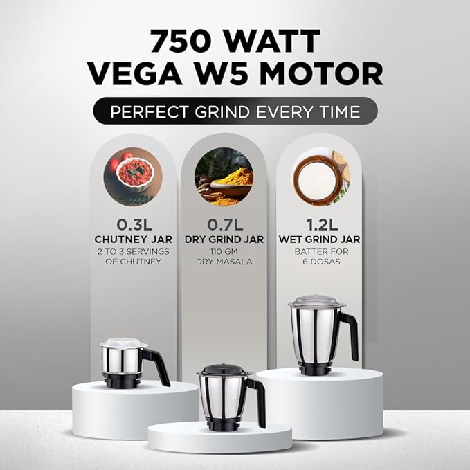 Preethi Peppy MG-245 mixer grinder, 750 watt, Black & Red, 3 jars, Vega W5 Motor with 5yr Warranty & Lifelong Free Service