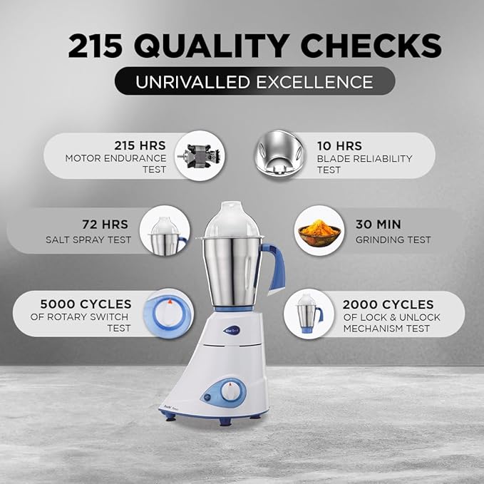 Preethi Platinum Mixer Grinder for Kitchen|110V, 550W, Mixie, 3 Jars | Super Extractor Juicer Jar with 2 Air-Tight Containers, White/Blue(MG-153)