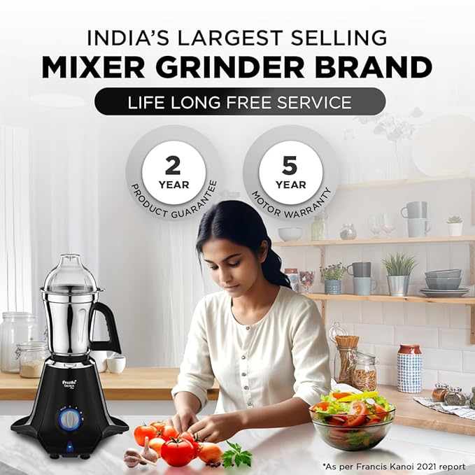 Preethi Taurus Plus MG-257 Mixer Grinder, 1000 Watt, Blue/Black 4 Jars - Super Extractor Juicer Jar, 2 Yr Product Guarantee & Lifelong Free Service(Metal)