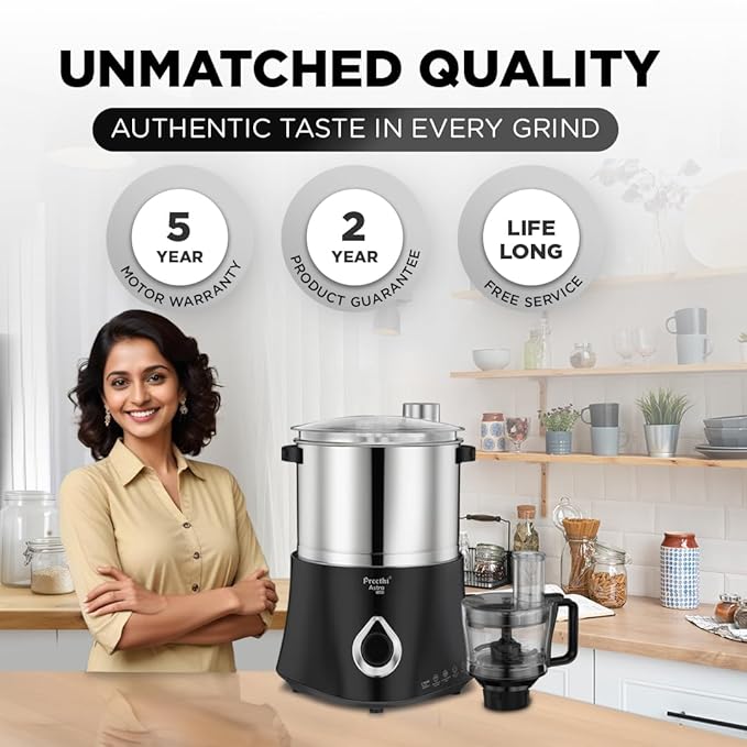 Preethi Astra Expert Table Top Wet Grinder With Food Processor, 2 Liter (Black)