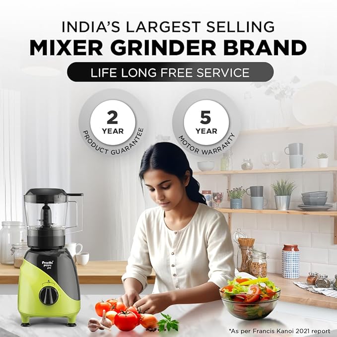 Preethi Peppy Pro MG 247, 750 Watts, 4 Jars - Unique Rapid 10 Chopping Jar, Dual Colour Swish design, Green/Black, 5 Yr Motor Warranty & Lifelong free service