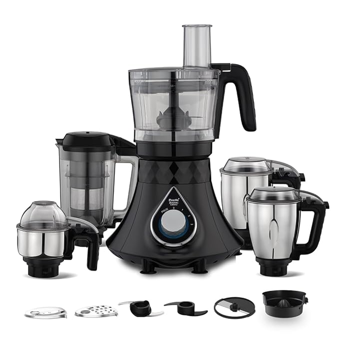 Preethi Zodiac Cosmo MG236 Mixer Grinder 750 watt with 5 Jars Includes Super Extractor juicer Jar & Master Chef + Food Processor Jar, Black, Plastic