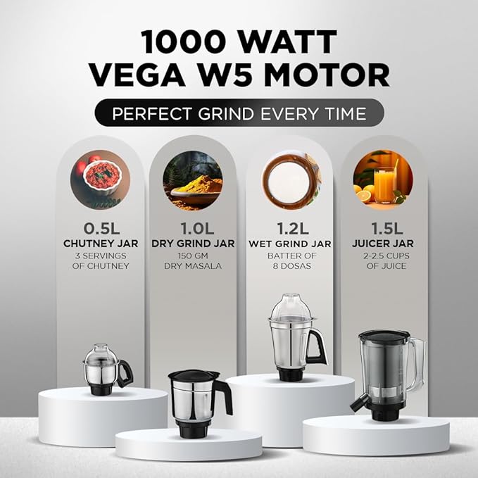 Preethi Taurus Plus MG-257 Mixer Grinder, 1000 Watt, Blue/Black 4 Jars - Super Extractor Juicer Jar, 2 Yr Product Guarantee & Lifelong Free Service(Metal)
