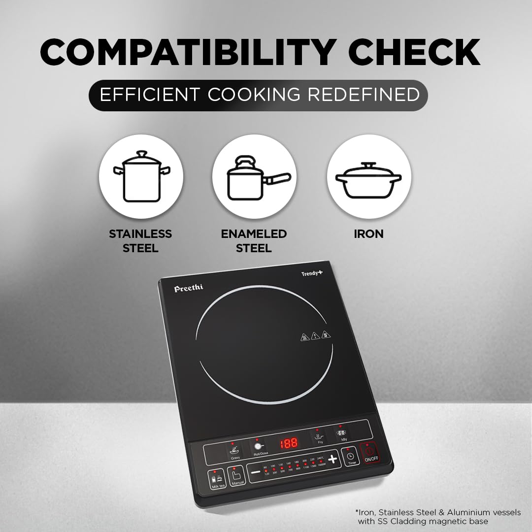 Preethi Ceramic glass Trendy Plus 116 1600-Watt Induction Cooktop (Black)