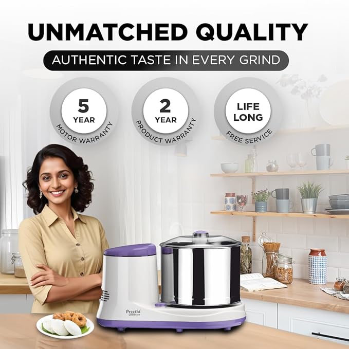 Preethi WG 907 Wet Grinder (Purple, White, Silver)