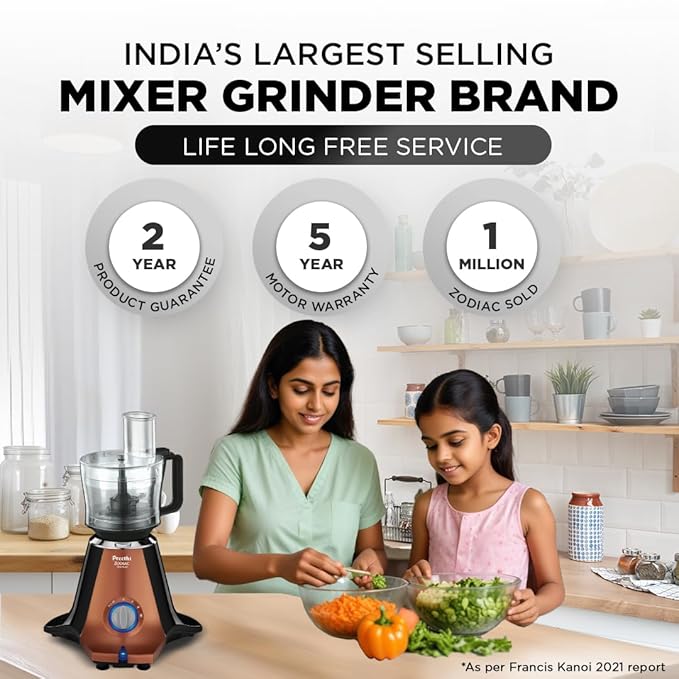 Preethi Zodiac Stardust Mixer Grinder for Kitchen, 5 Jars 750 Watt Mixie (3 Stainless steel Jars +1 Juicer Jar+1 Master Chef Plus Food processor Jar), Black/Copper (MG-265)