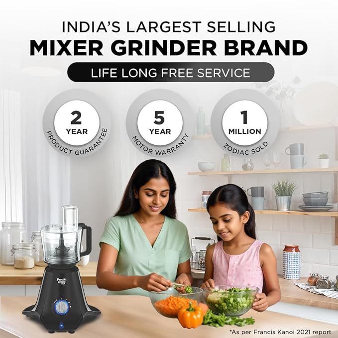 Preethi Zodiac Black Mixer Grinder for Kitchen, 5 Jars 750 Watt Mixie with Chutney Jar, Dry Grinding, Batter Grinding, Juicer & Masterchef Jar for chopping/grating (MG-261)