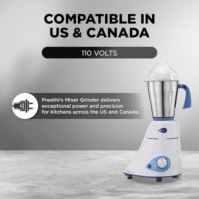Preethi Platinum Mixer Grinder for Kitchen|110V, 550W, Mixie, 3 Jars | Super Extractor Juicer Jar with 2 Air-Tight Containers, White/Blue(MG-153)