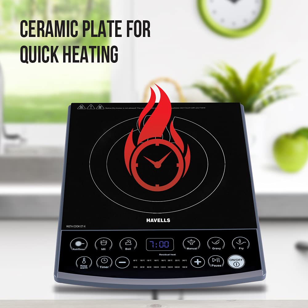 Havells Insta Cook Et-X Induction Cooktop, Dark Grey 1900 W, Ceramic Glass, Gray