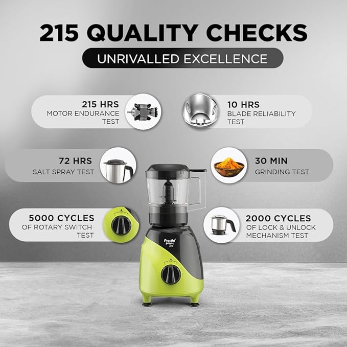 Preethi Peppy Pro MG 247, 750 Watts, 4 Jars - Unique Rapid 10 Chopping Jar, Dual Colour Swish design, Green/Black, 5 Yr Motor Warranty & Lifelong free service