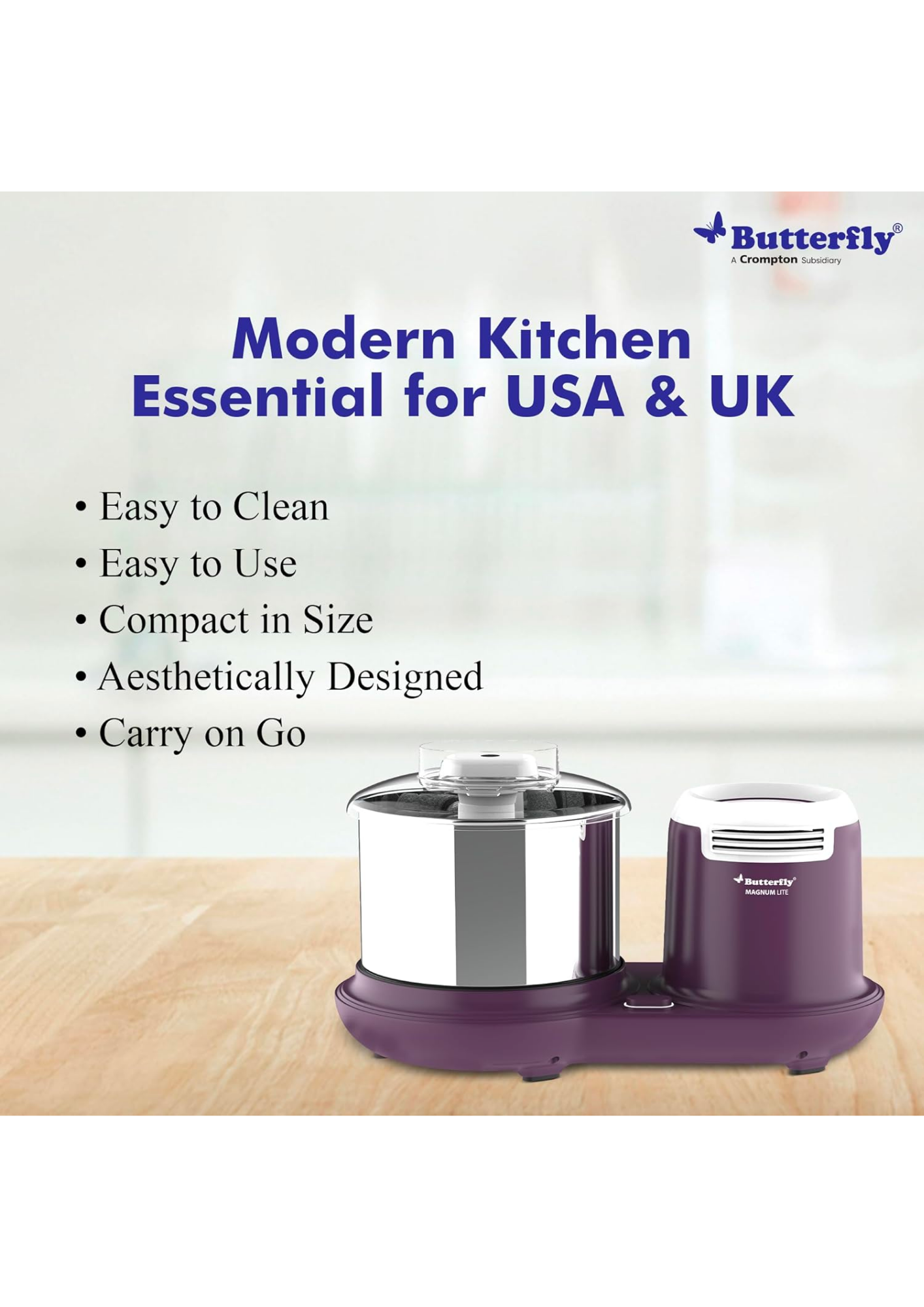 Butterfly MAGNUM LITE 110 - 120 VOLTS, 1.5 LITRES, 230 (FOR USE IN USA AND CANADA ONLY) Wet Grinder (Multicolor)