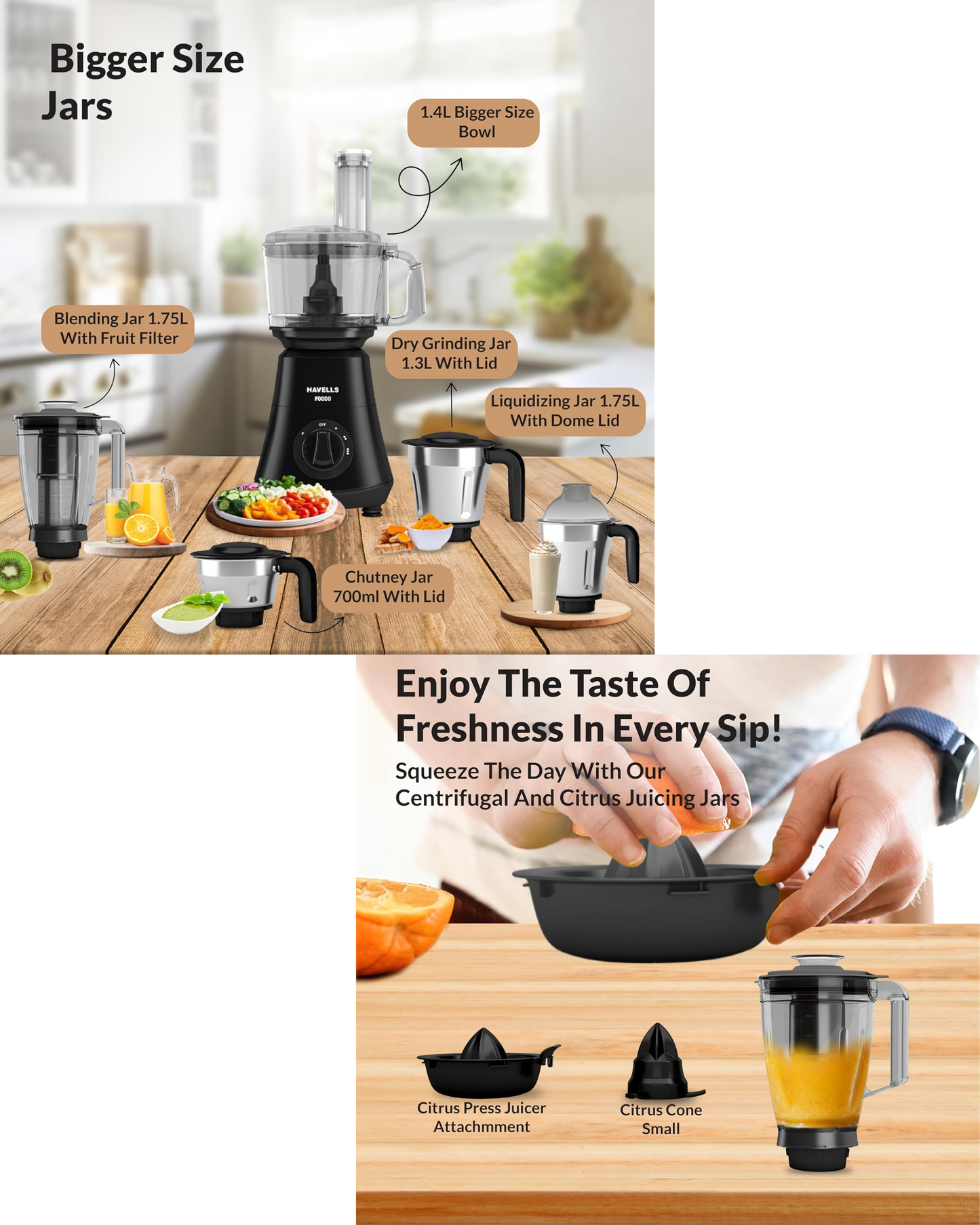 HAVELLS FOODO PROCESSOR |Attachement Box| Flow Breaker Jars|21000 Rpm| 750 W Food Processor (Black)