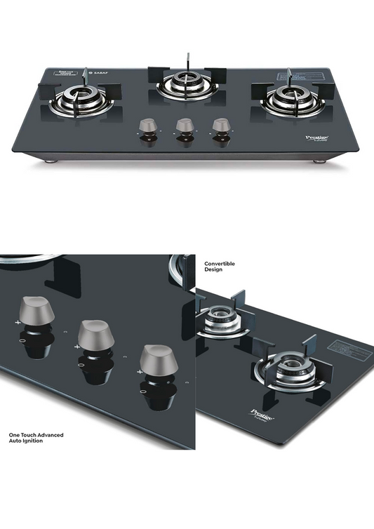 Prestige Desire Hobtop PHTD 02 AI (Toughened Glass Top, 3 Sabaf Burners, Auto Ignition) Glass Automatic Hob  (3 Burners)