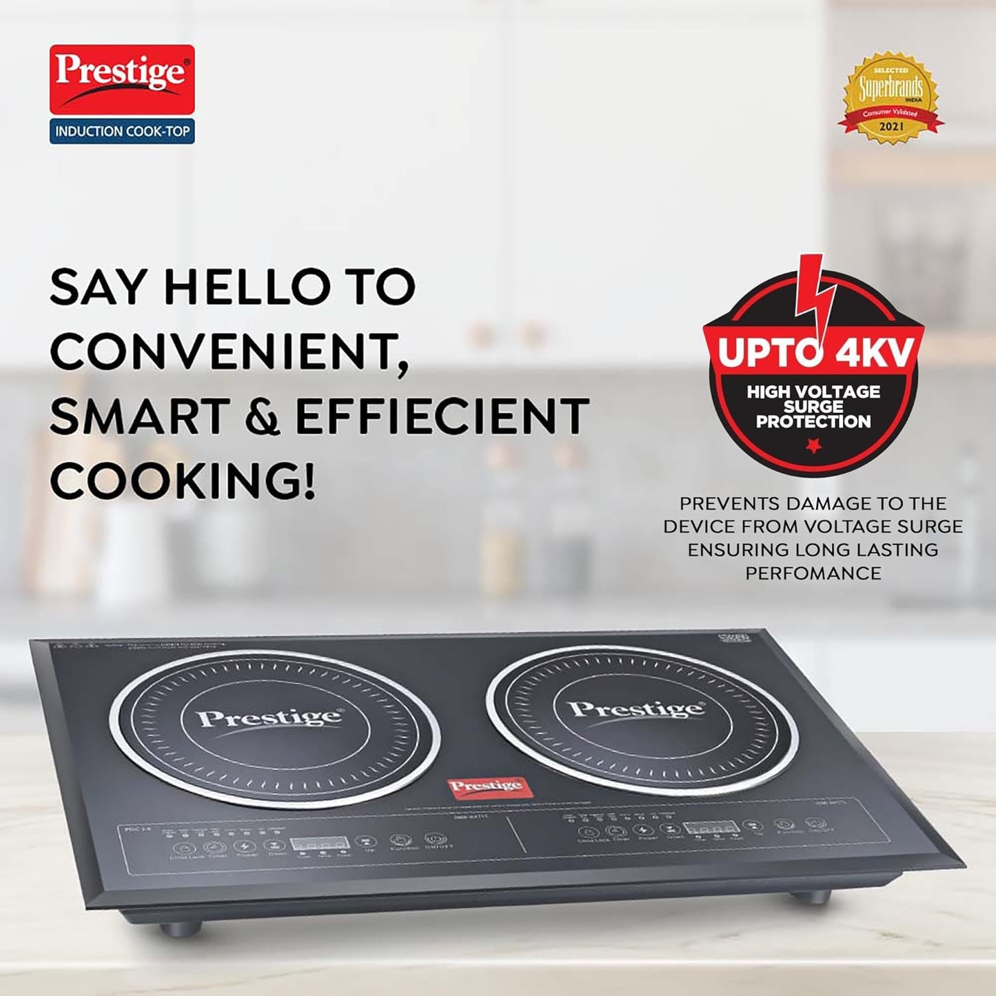 Prestige PDIC 3.0 Double Induction Cooktop(3200W, Black, 2 Burner Induction Stove)
