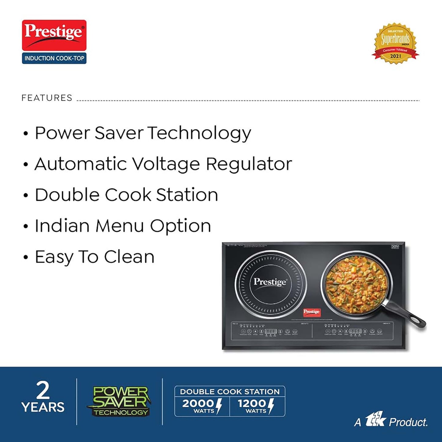 Prestige PDIC 3.0 Double Induction Cooktop(3200W, Black, 2 Burner Induction Stove)