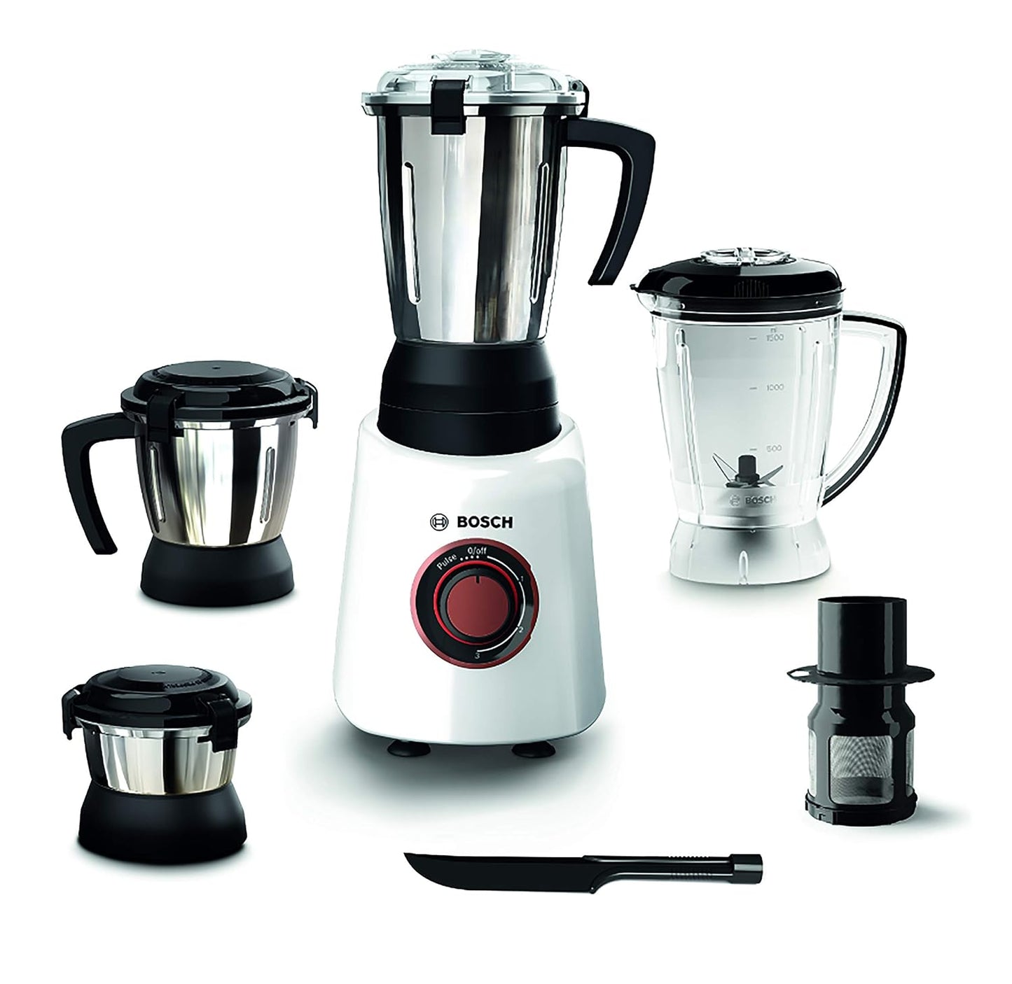 Bosch TrueMixx Bold Mixer Grinder 750 Watt, 4 Jars (White), MODEL ID ~ MGM6644WIN